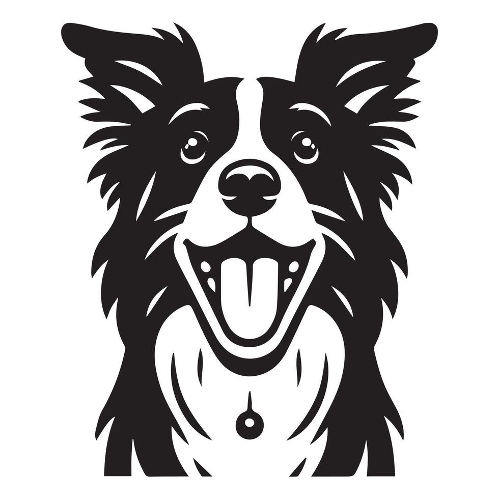 perro - un emocionado frontera collie perro cara ilustración en negro y blanco vector