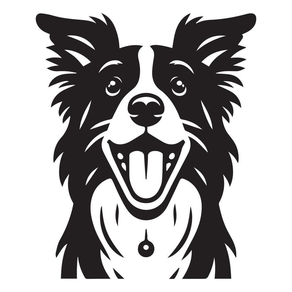 Dog - A Excited Border Collie dog face illustration in black and white vector