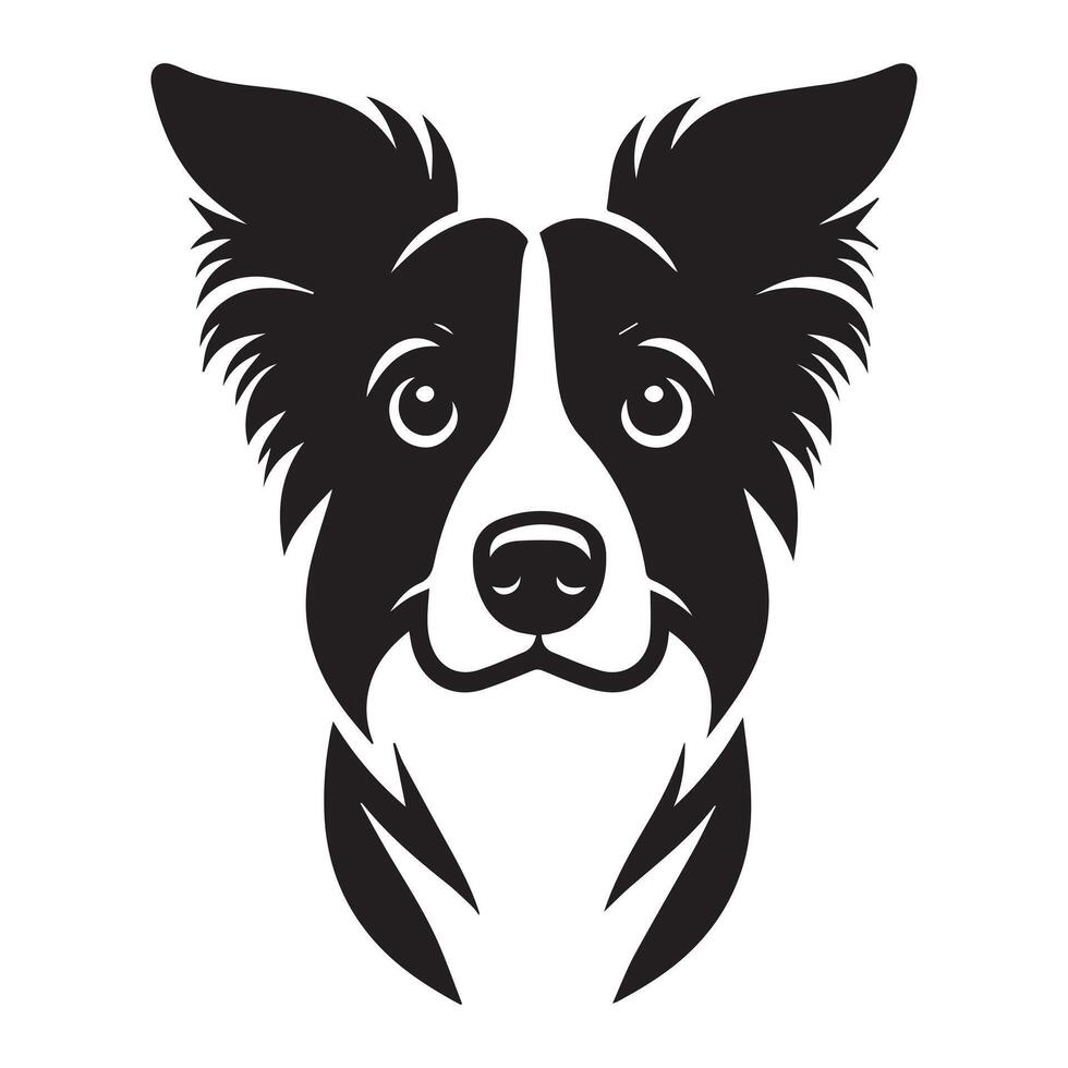 perro - un curioso frontera collie perro cara ilustración en negro y blanco vector