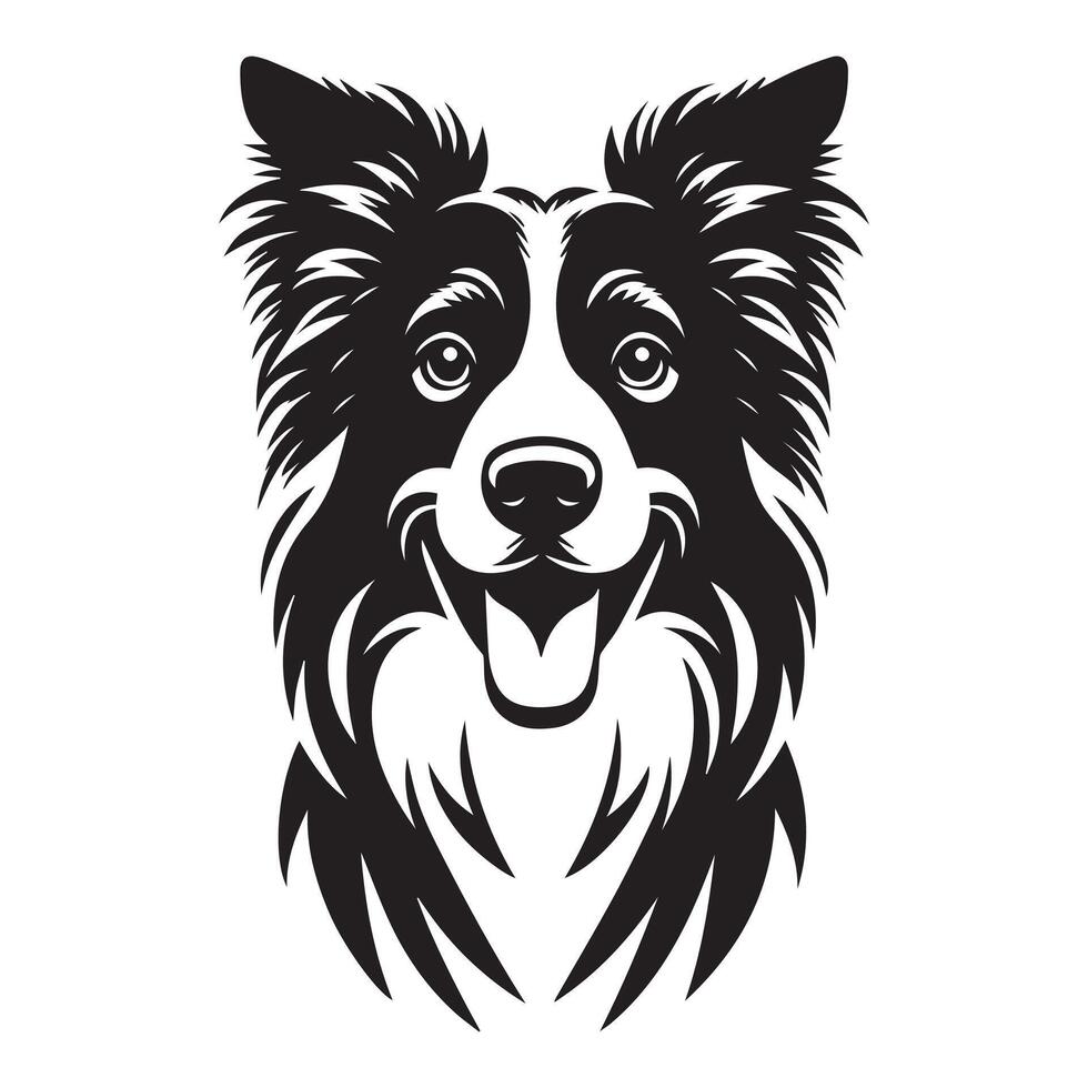 Dog - A Stern Border Collie dog face illustration in black and white vector