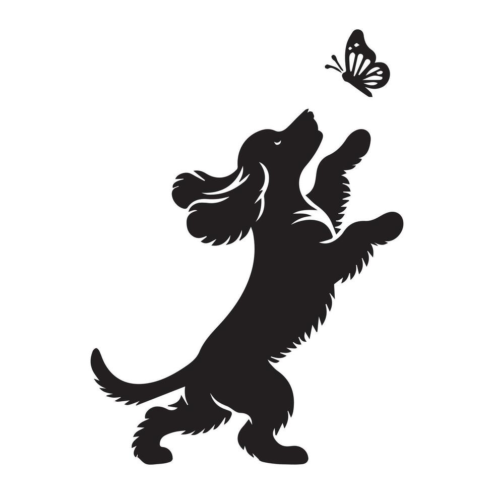 Dog - Cocker Spaniel Chasing Butterfly illustration vector