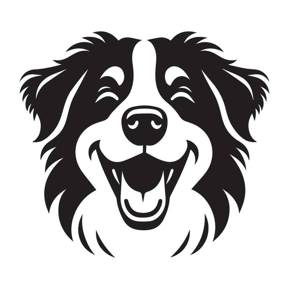 Dog - A Cheerful Bernese Mountain Dog face illustration in black and white vector