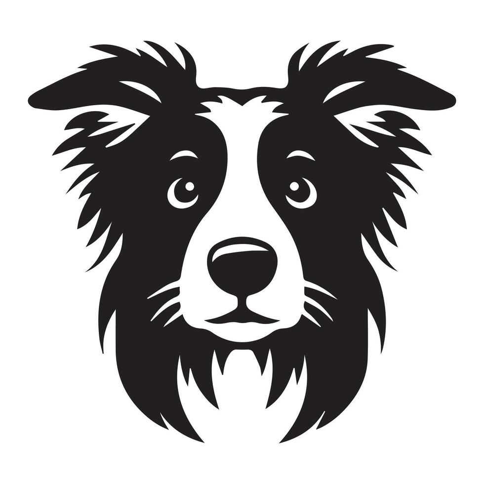 Dog - An Anxious Border Collie dog face illustration in black and white vector