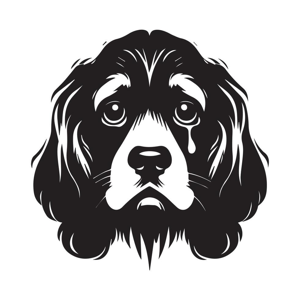 Cocker Spaniel - A Sorrowful Cocker Spaniel face illustration in black and white vector