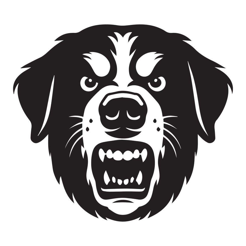 Dog - An Aggressive Bernese Mountain Dog face illustration in black and white vector