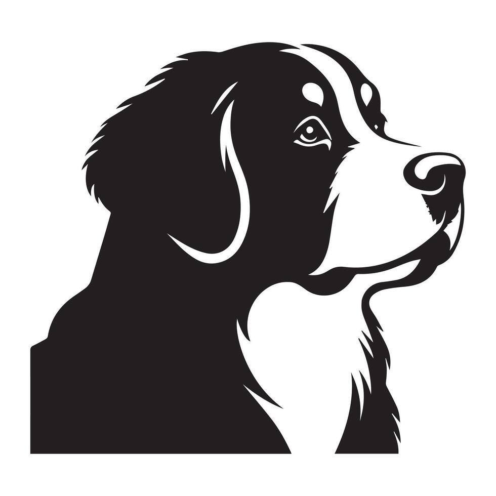Dog - A Contemplative Bernese Mountain Dog face illustration in black and white vector