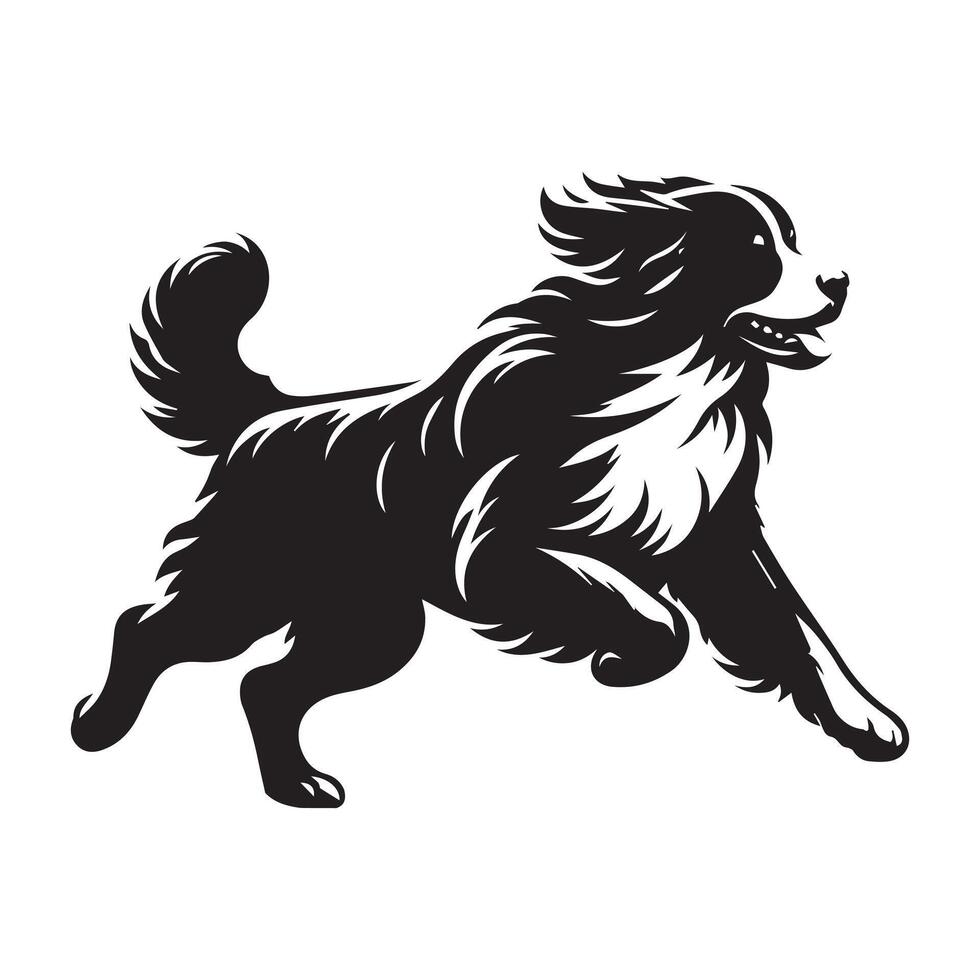 Dog - A Bernese Capturing graceful run illustration in black and white vector