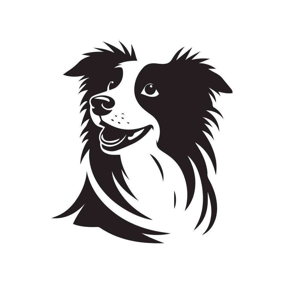 Dog - An Amused Border Collie dog face illustration in black and white vector