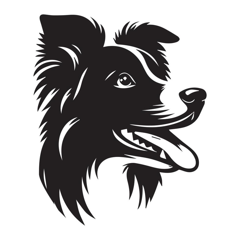 Dog - A Playful Border Collie dog face illustration in black and white vector