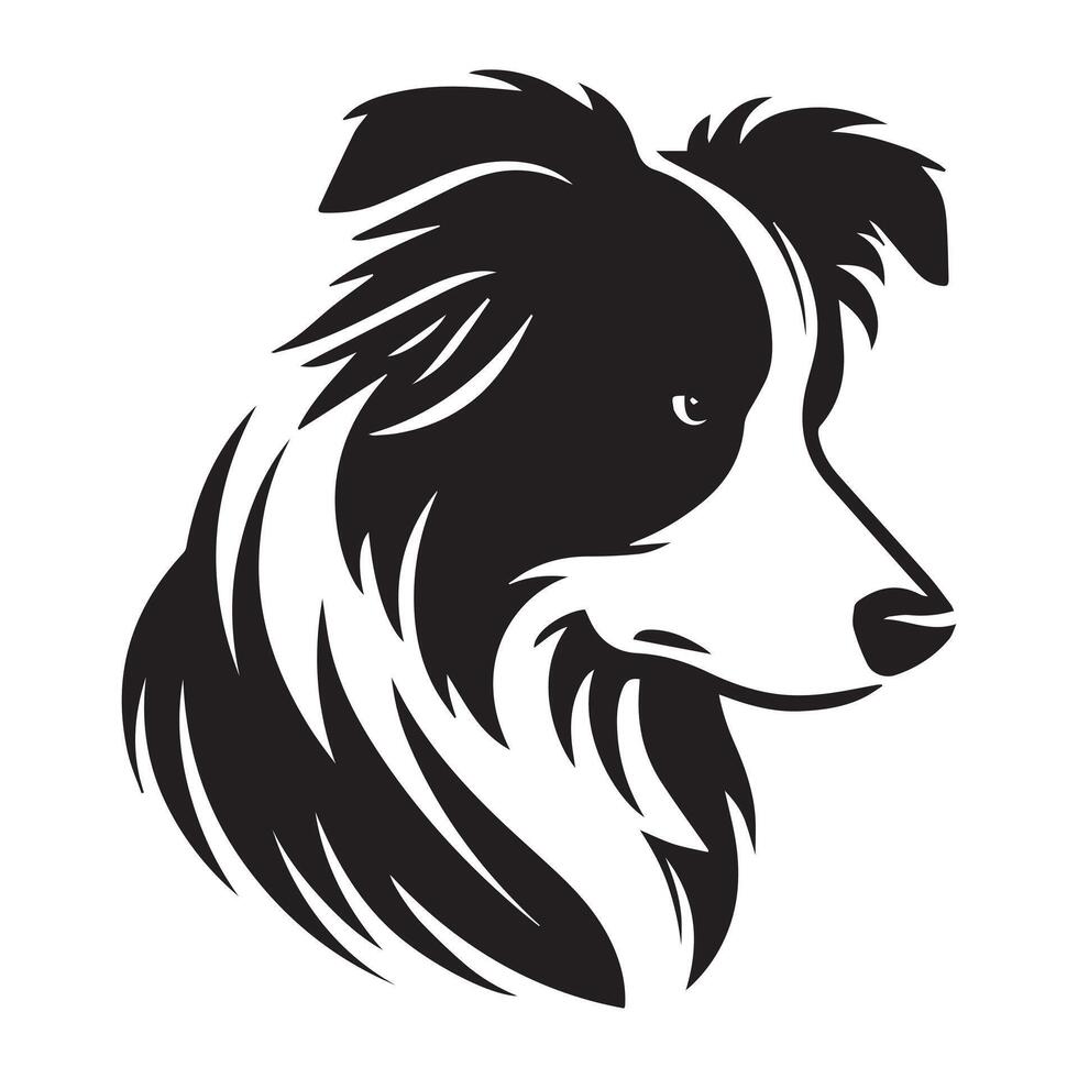 Dog - A Sad Border Collie dog face illustration in black and white vector