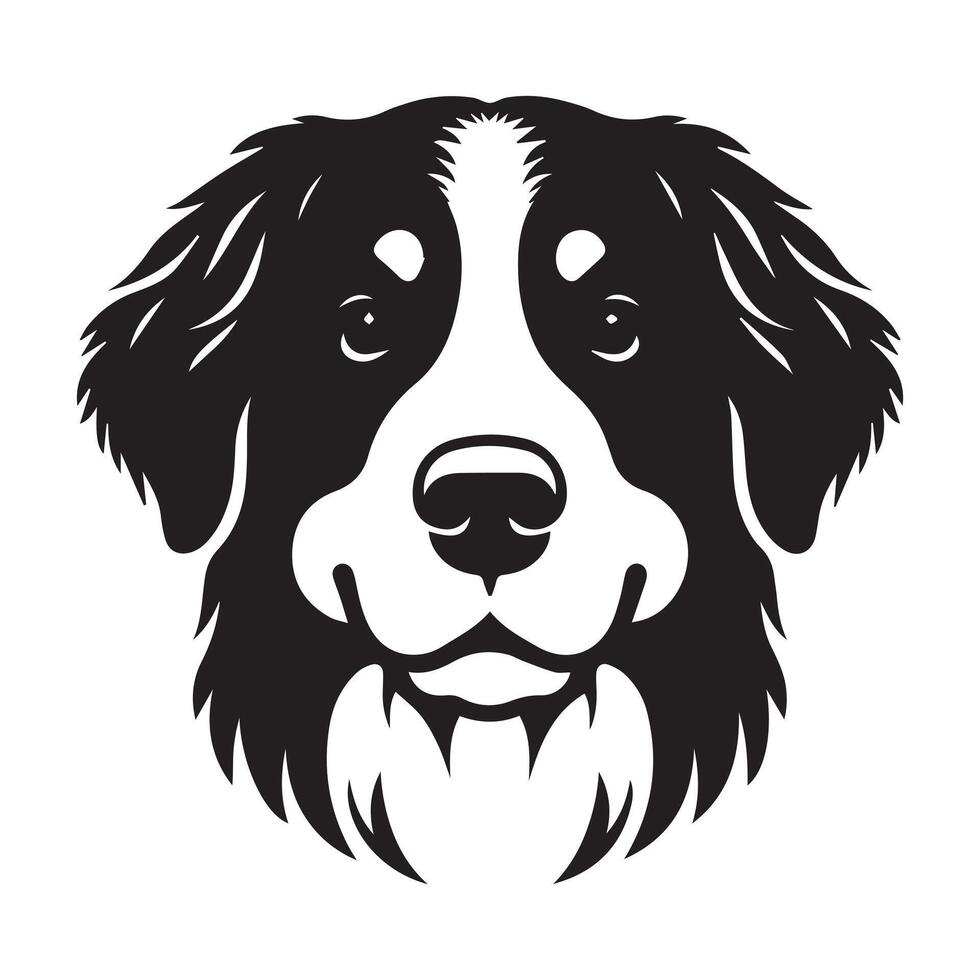 Dog - An Affectionate Bernese Mountain Dog face illustration in black and white vector