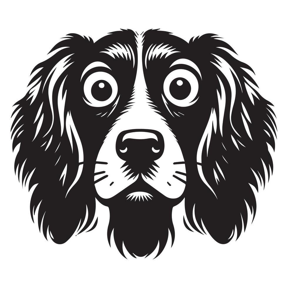 Cocker Spaniel - An Anxious Cocker Spaniel face illustration in black and white vector