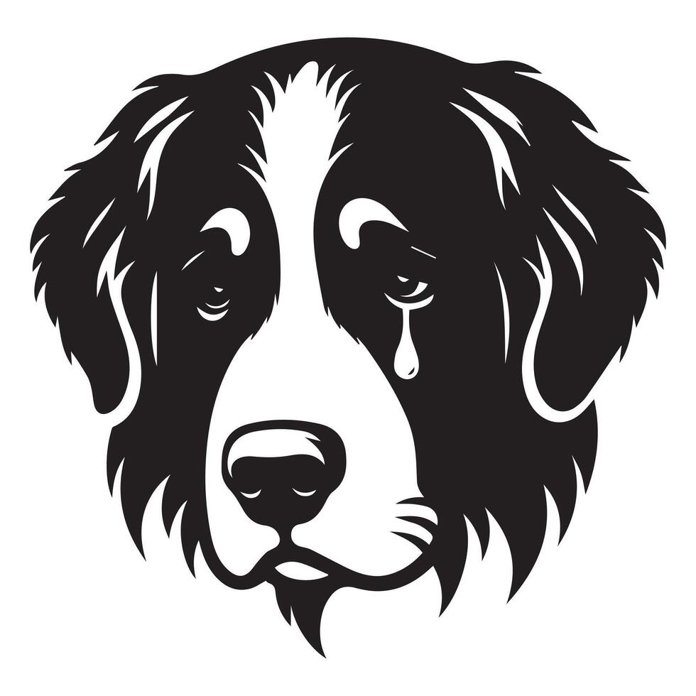 Dog - A Sorrowful Bernese Mountain Dog face illustration in black and white vector