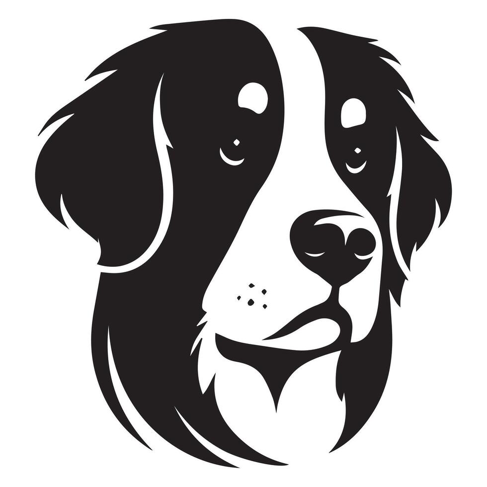 Dog - A Pensive Bernese Mountain Dog face illustration in black and white vector