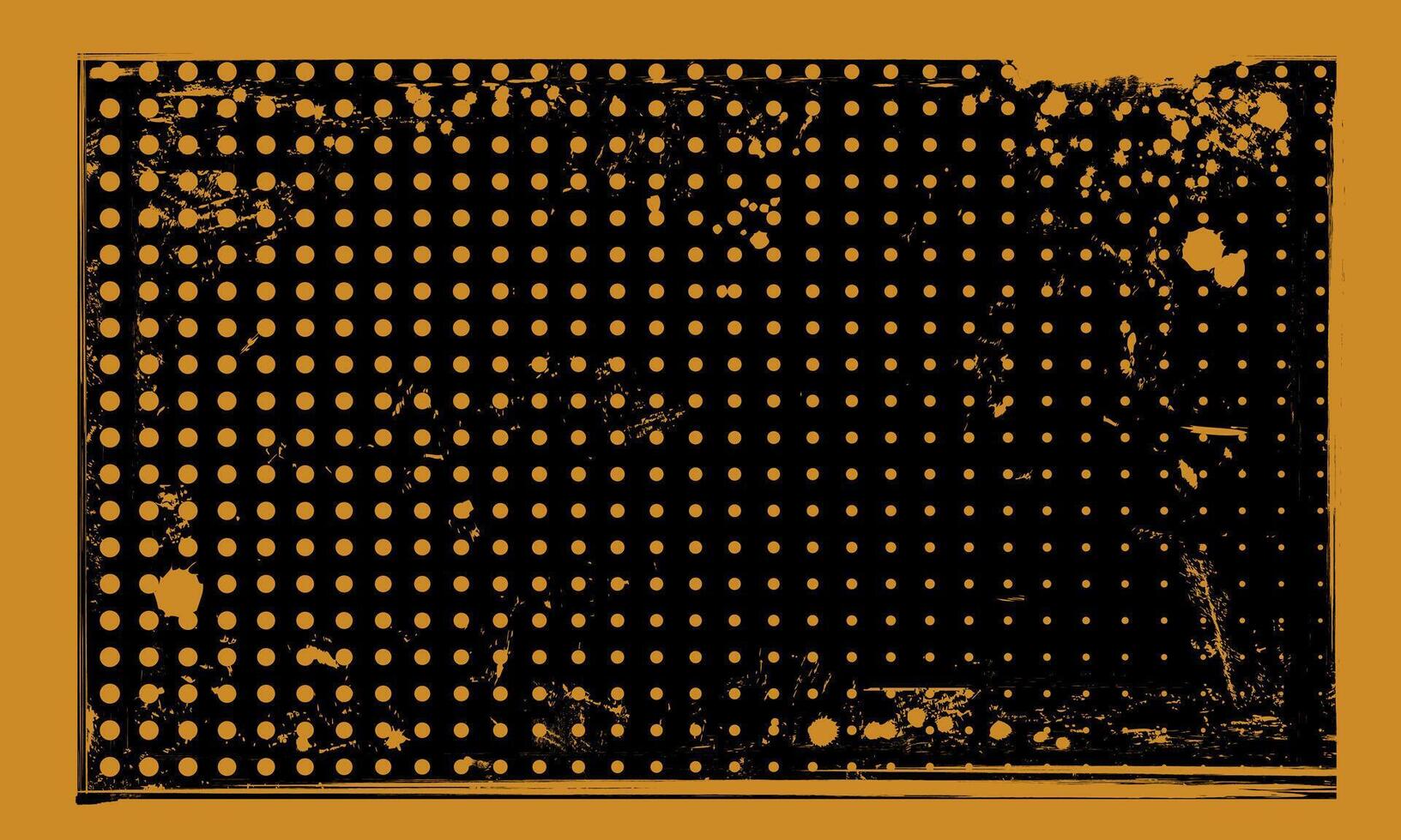 Dark Grunge Gritty Halftone Pattern Yellow Dots on Black Background Distressed Spilled Ink Frame Design vector