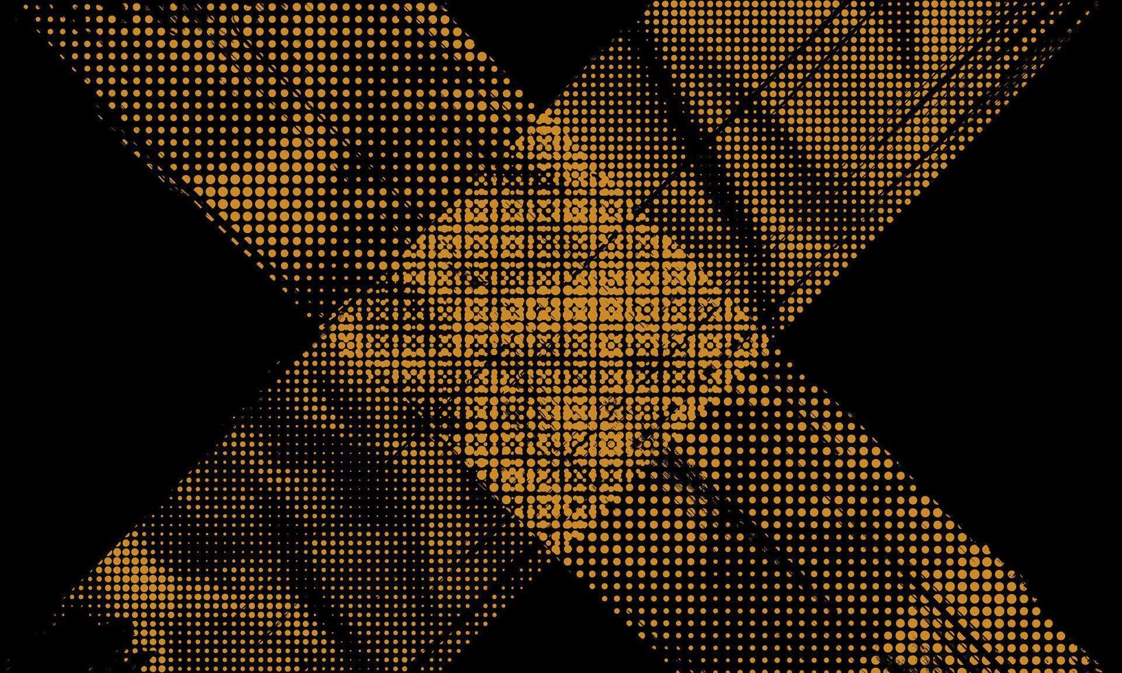 Abstract Rough Yellow Dotted Halftone Retro Paper Spilled Ink Print X Cross Texture Filter with Dark Background vector