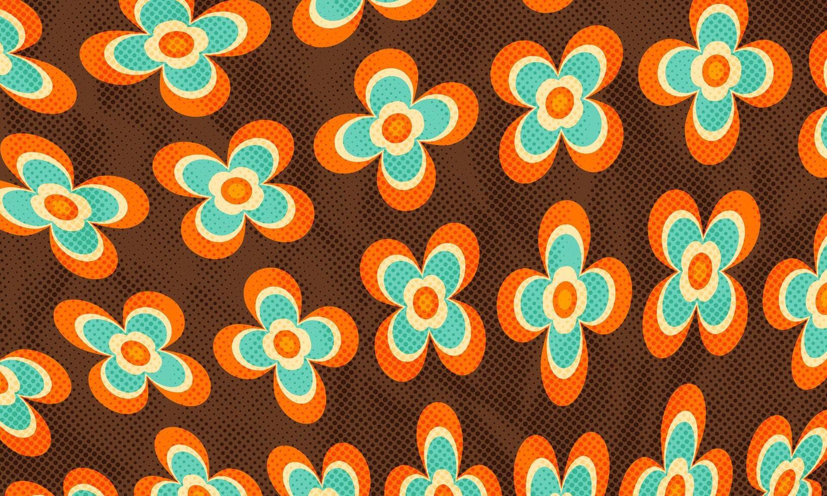 Abstract Vintage Retro 60s 70s Aesthetic Flower Pattern Background Dotted Color Halftone Print Texture vector