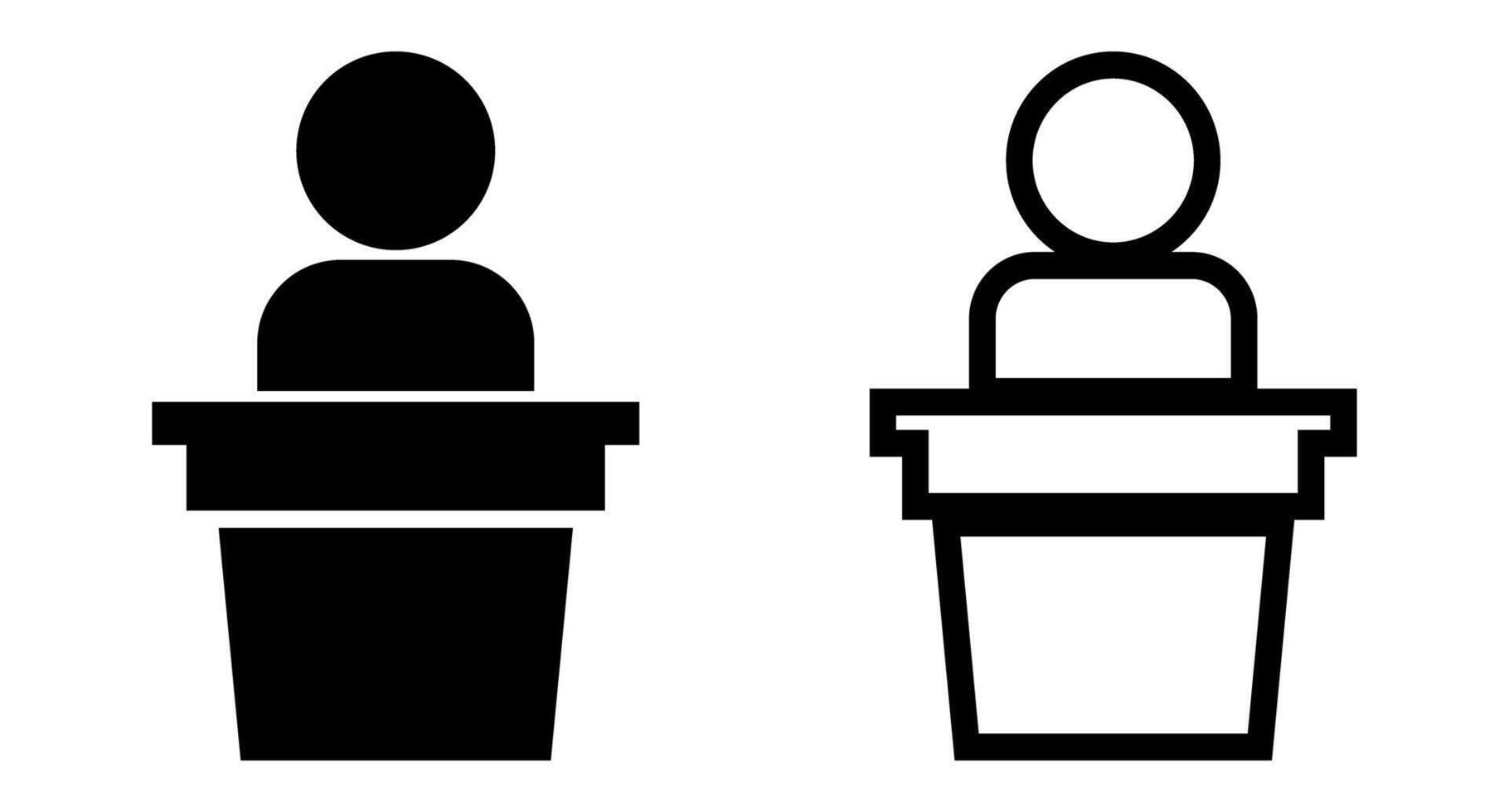 A set of icons of a person speaking at a podium. Politics and General Assembly. vector