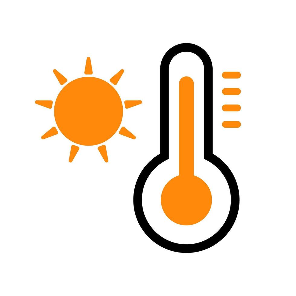 Midsummer thermometer icon. High temperature thermometer and sun. vector
