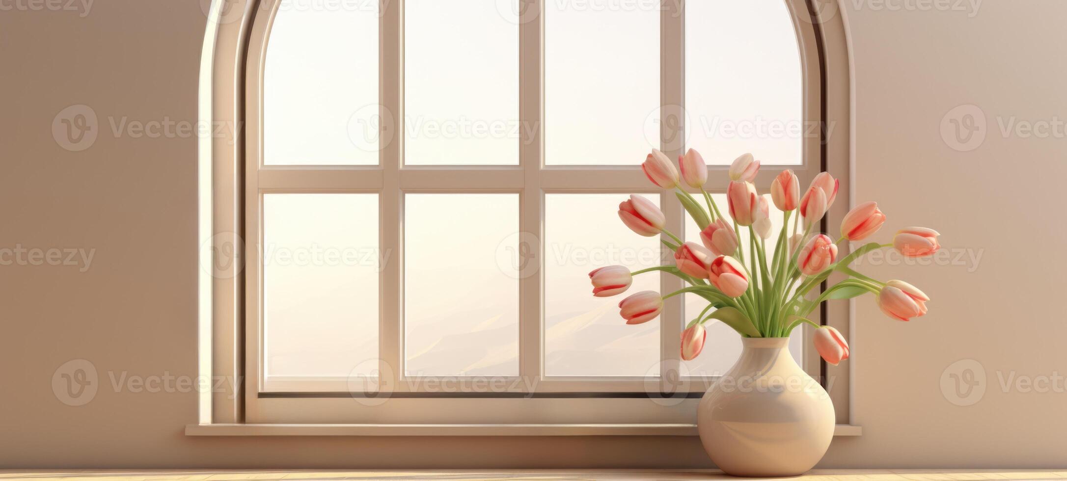 soft tulip arch window room, ai photo