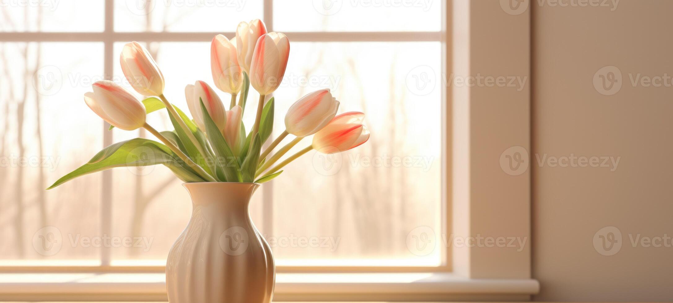 soft tulip arch window room, ai photo