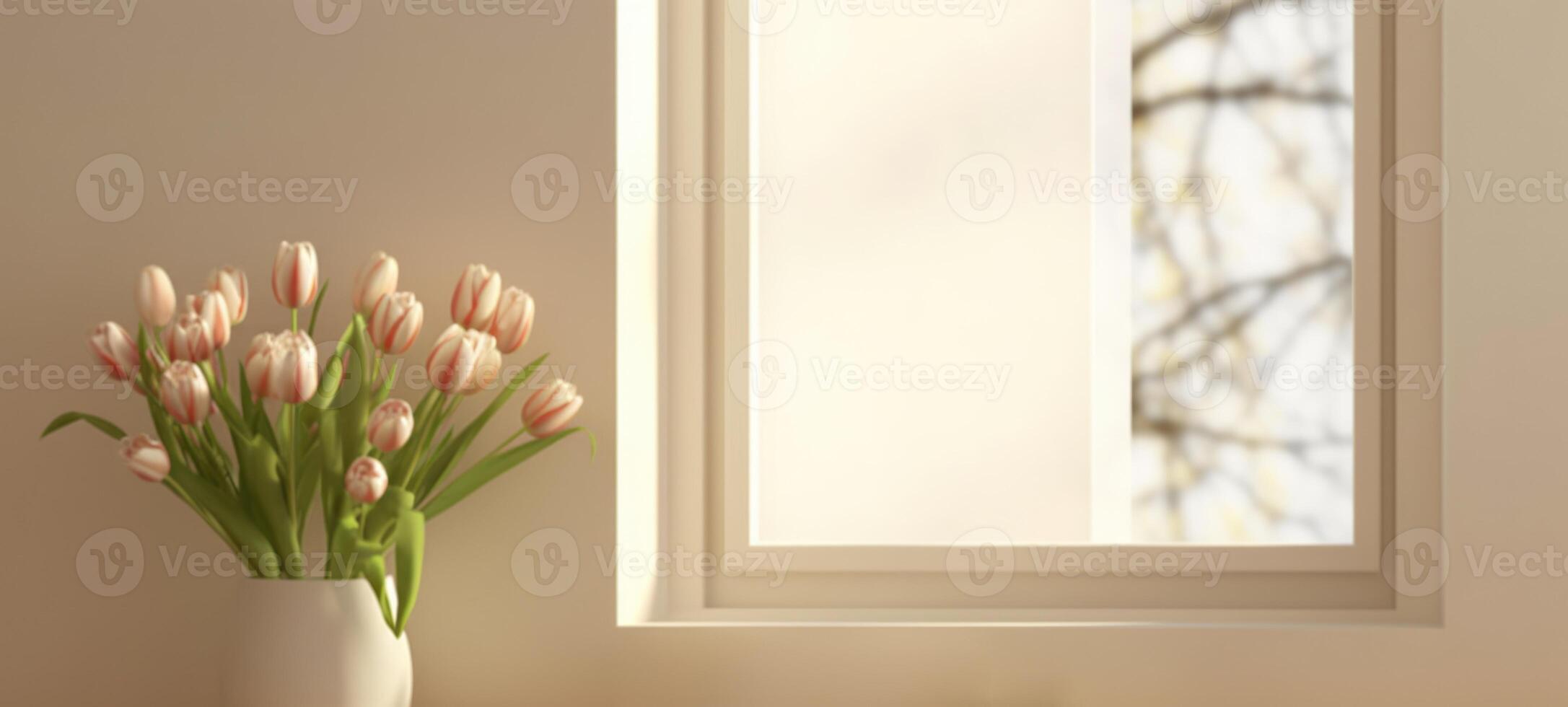 soft tulip arch window room, ai photo