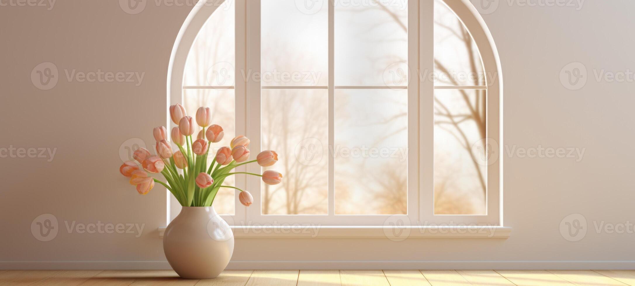 soft tulip arch window room, ai photo