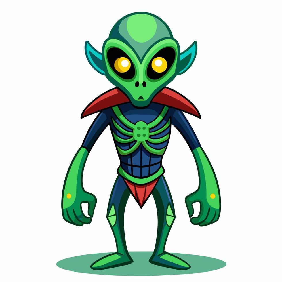 Green alien with large eyes isolated on white background. Extraterrestrial being. Minimalistic graphic art. Concept of extraterrestrial life, sci-fi design, space character vector