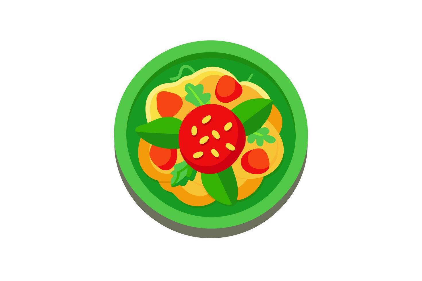 Thai Som Tum with fresh shrimp in a bowl. Thai salad. Concept of authentic Asian cuisine, traditional dish. Graphic illustration. Isolated on white surface. Top view vector