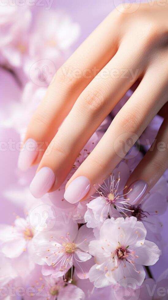 purple manicure nail polish treatment, ai photo
