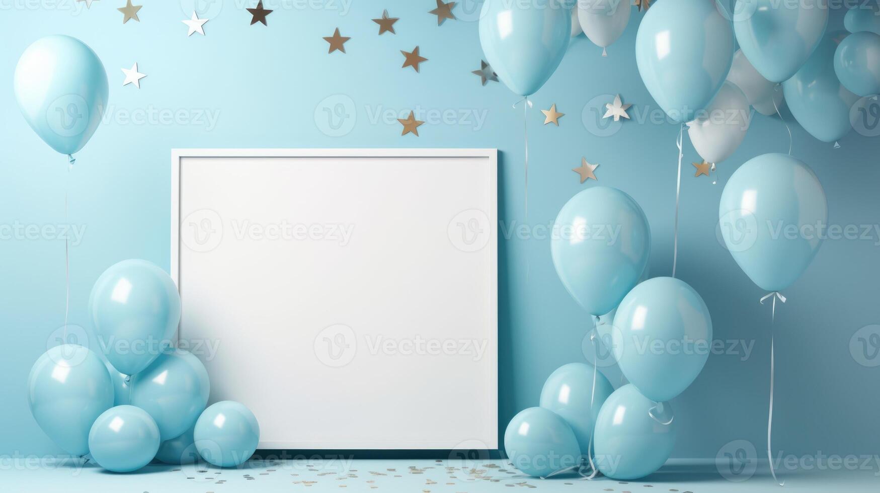blue balloon birthday party frame, ai photo
