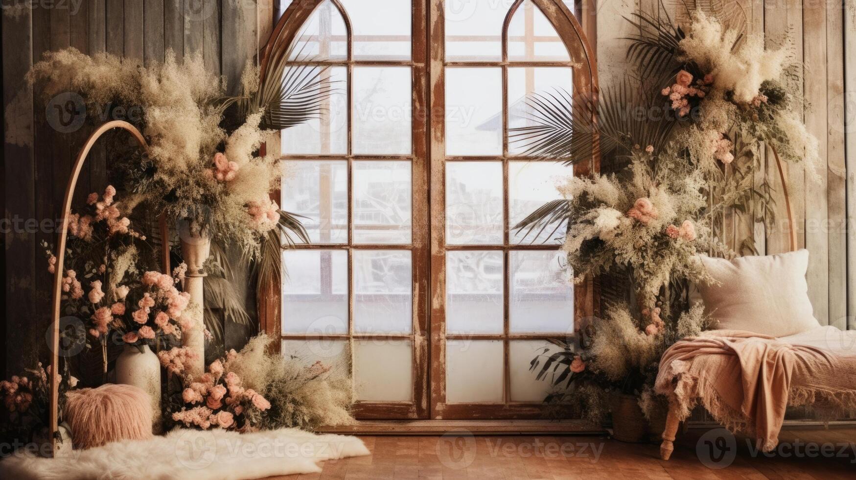 shabby chic cottage wedding room, ai photo