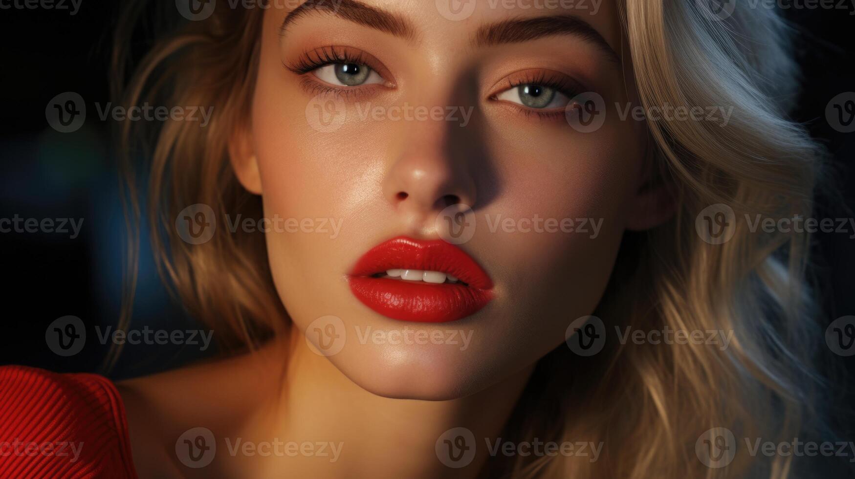 female model with red lips glamour, ai photo