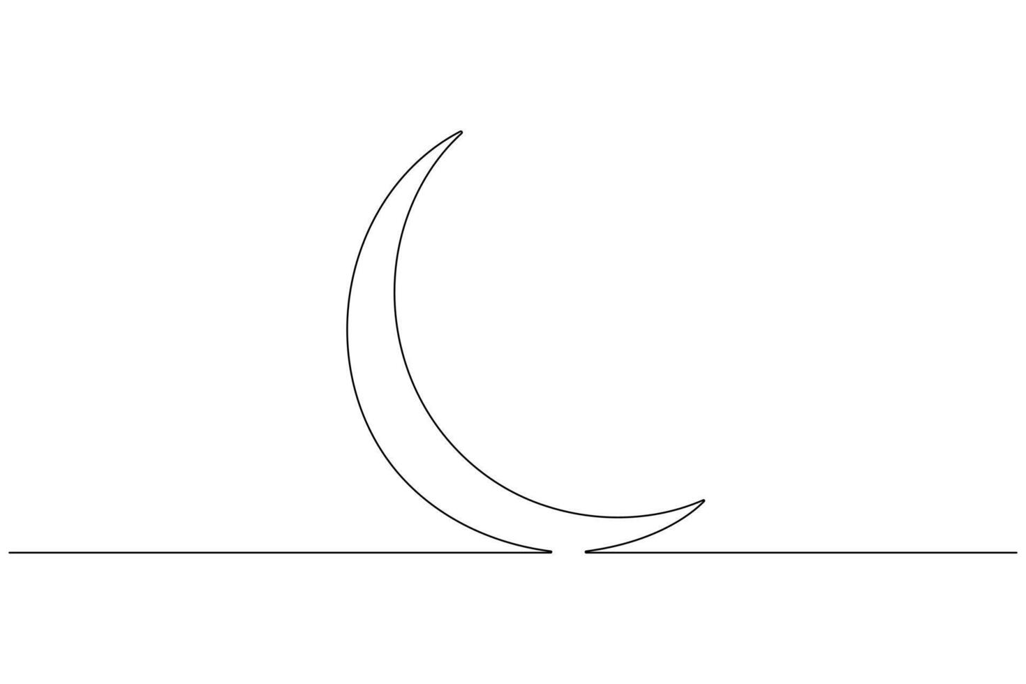 Moon symbol one continuous single line art drawing of Ramadan Kareem and Eid banner in simple outline vector