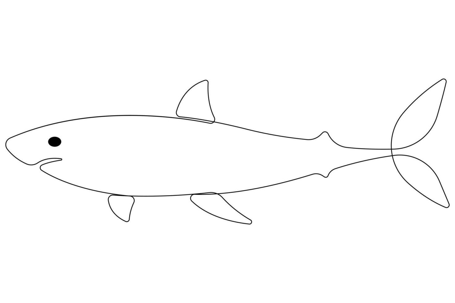 One continuous single line art drawing of shark sea fish underwater outline minimalist illustration vector