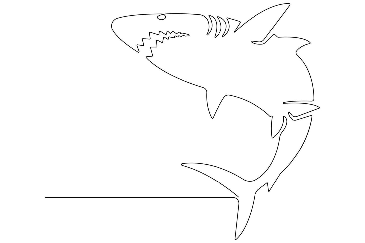 One continuous single line art drawing of shark sea fish underwater outline minimalist illustration vector