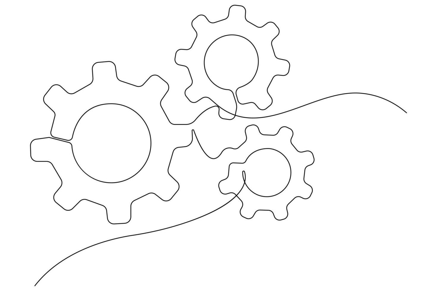 Machine gears wheel symbol technology, continuous one line art drawing of moving gears outline illustration vector