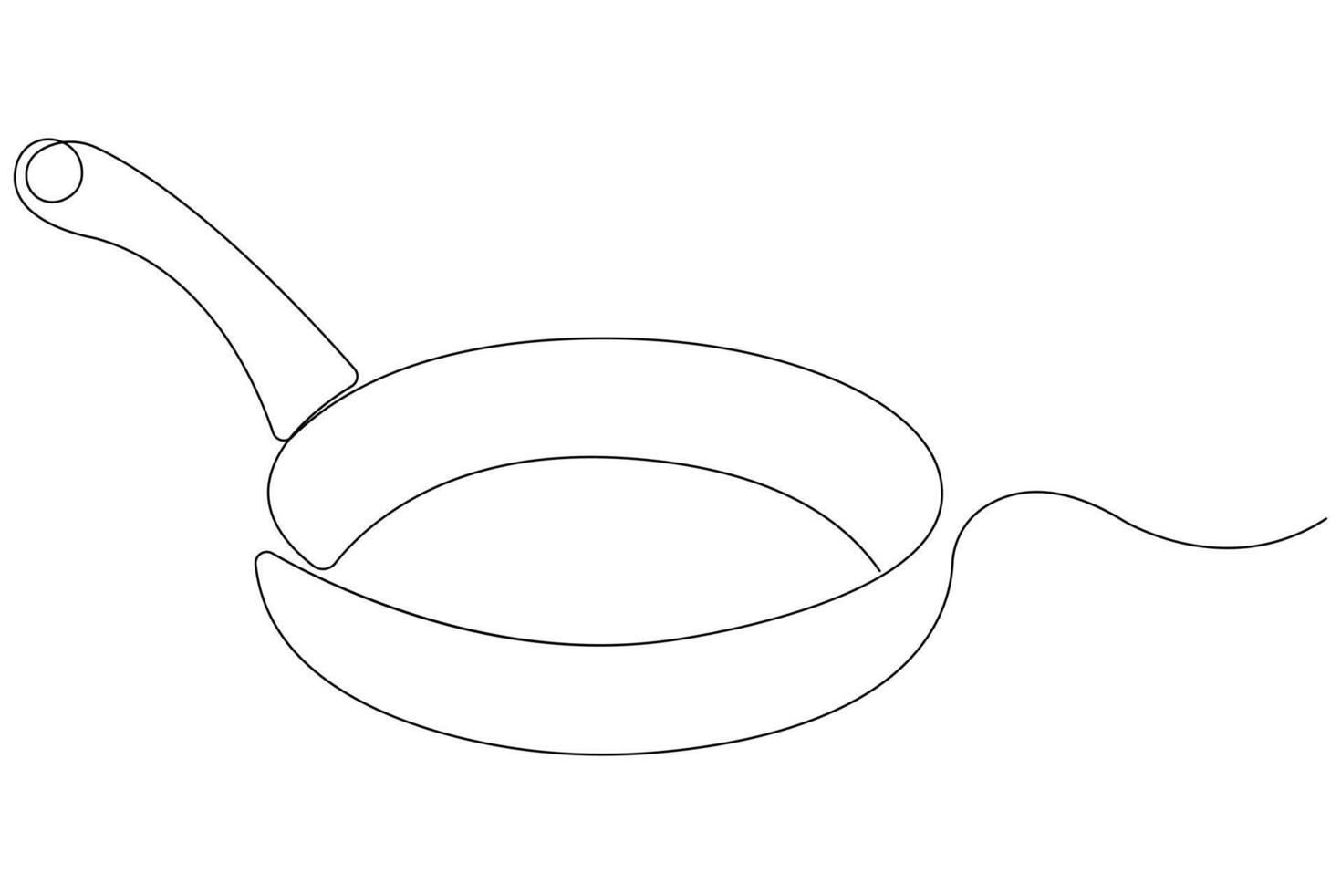 Frying pan continuous one line art drawing of outline illustration concept vector