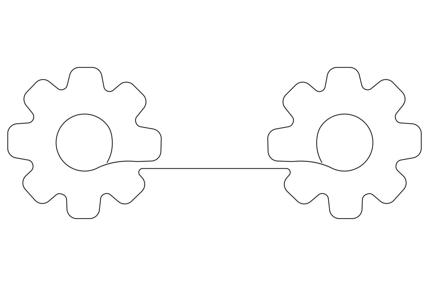 Machine gears wheel symbol technology, continuous one line art drawing of moving gears outline illustration vector