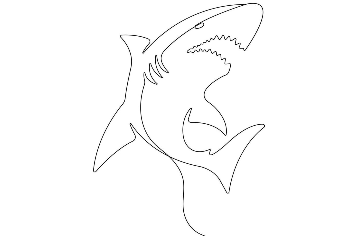 One continuous single line art drawing of shark sea fish underwater outline minimalist illustration vector
