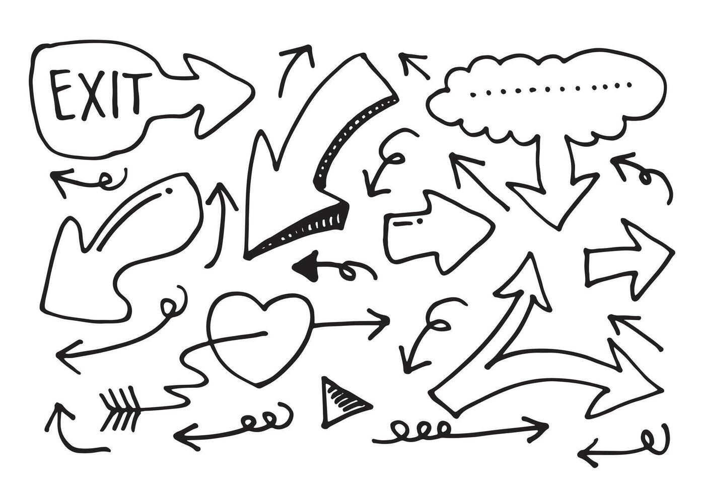 doodle design elements. hand drawn arrows isolated on white background. vector