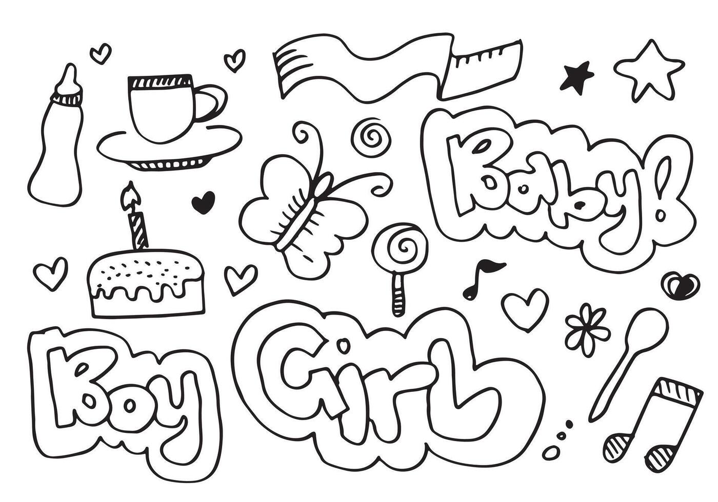 Set of doodle baby on white background for concept design. kids doodle. vector
