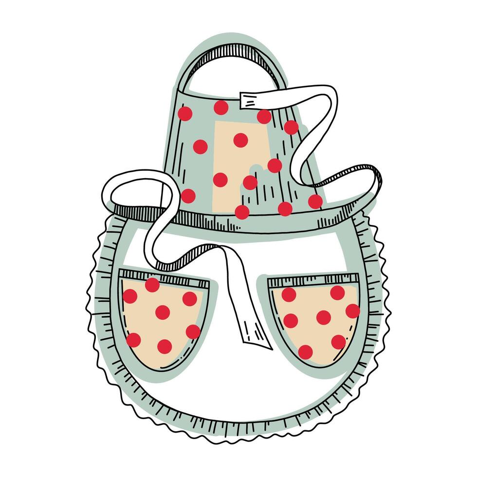 Kitchenware. Cooking apron with lace and ribbons, drawn in black . Suitable for printing on fabric, paper, stickers, design, scrapbooking vector