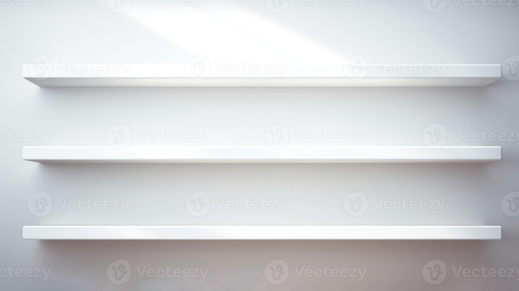 shelf bookshelf clean display on white wall, ai photo