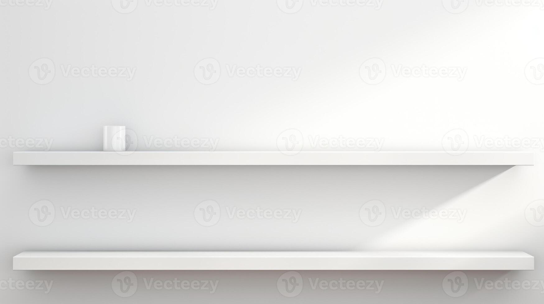 shelf bookshelf clean display on white wall, ai photo