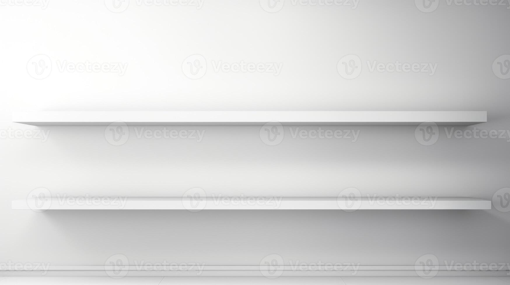 shelf bookshelf clean display on white wall, ai photo
