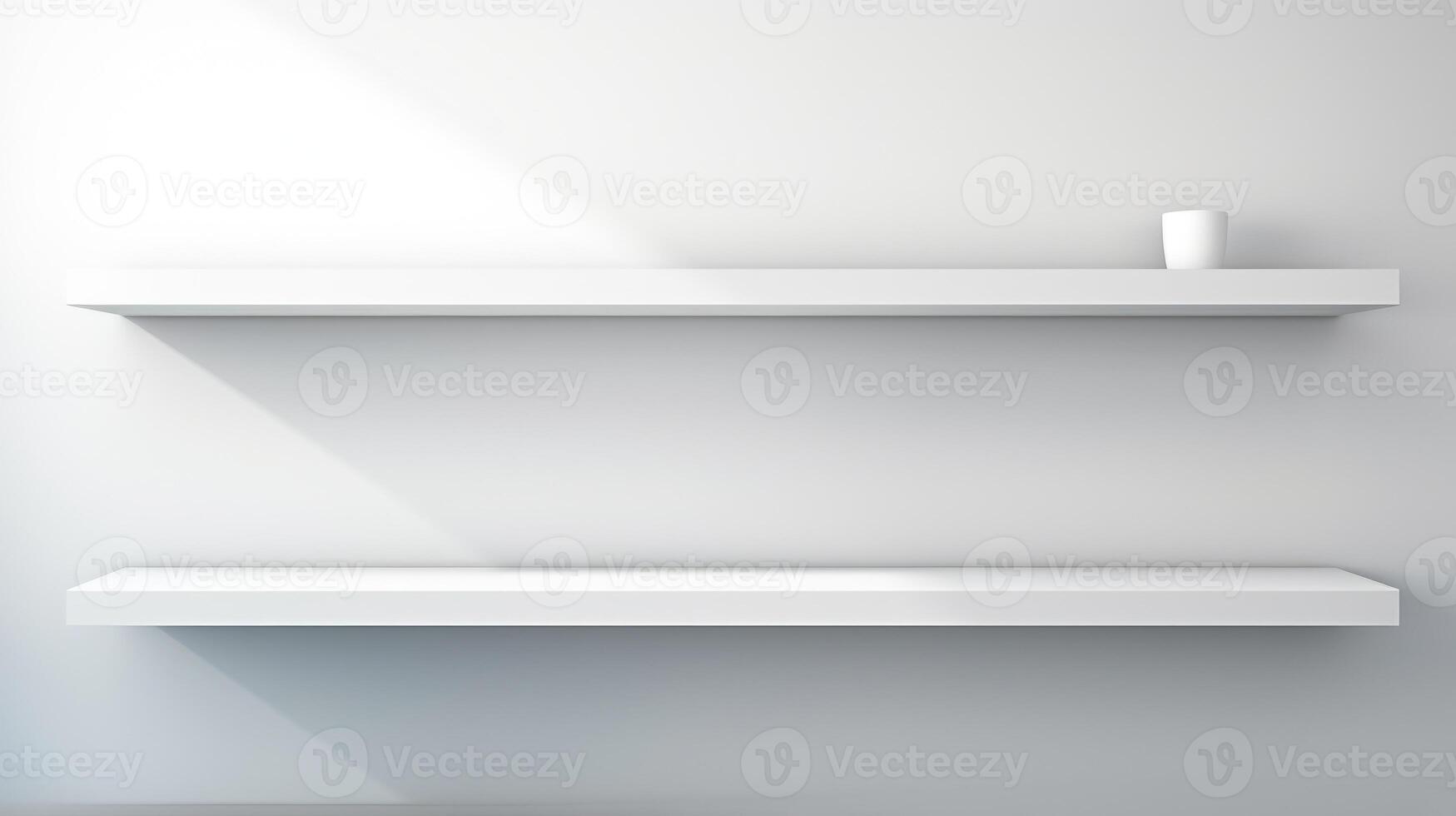 shelf bookshelf clean display on white wall, ai photo