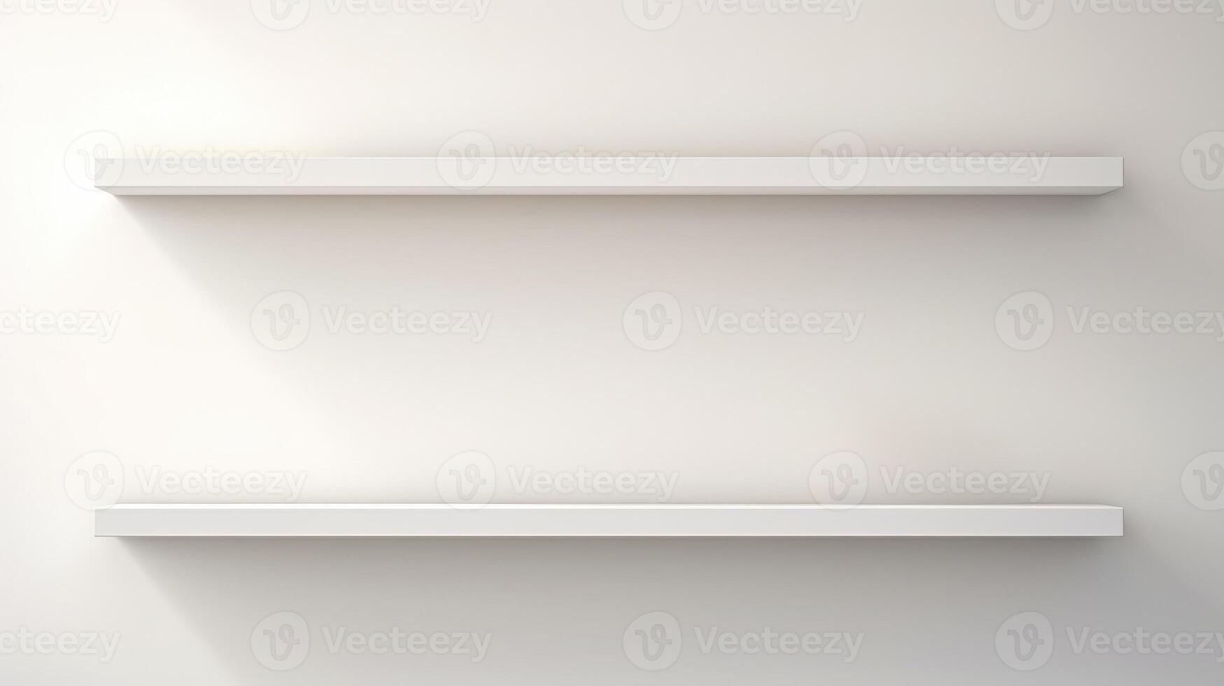 shelf bookshelf clean display on white wall, ai photo