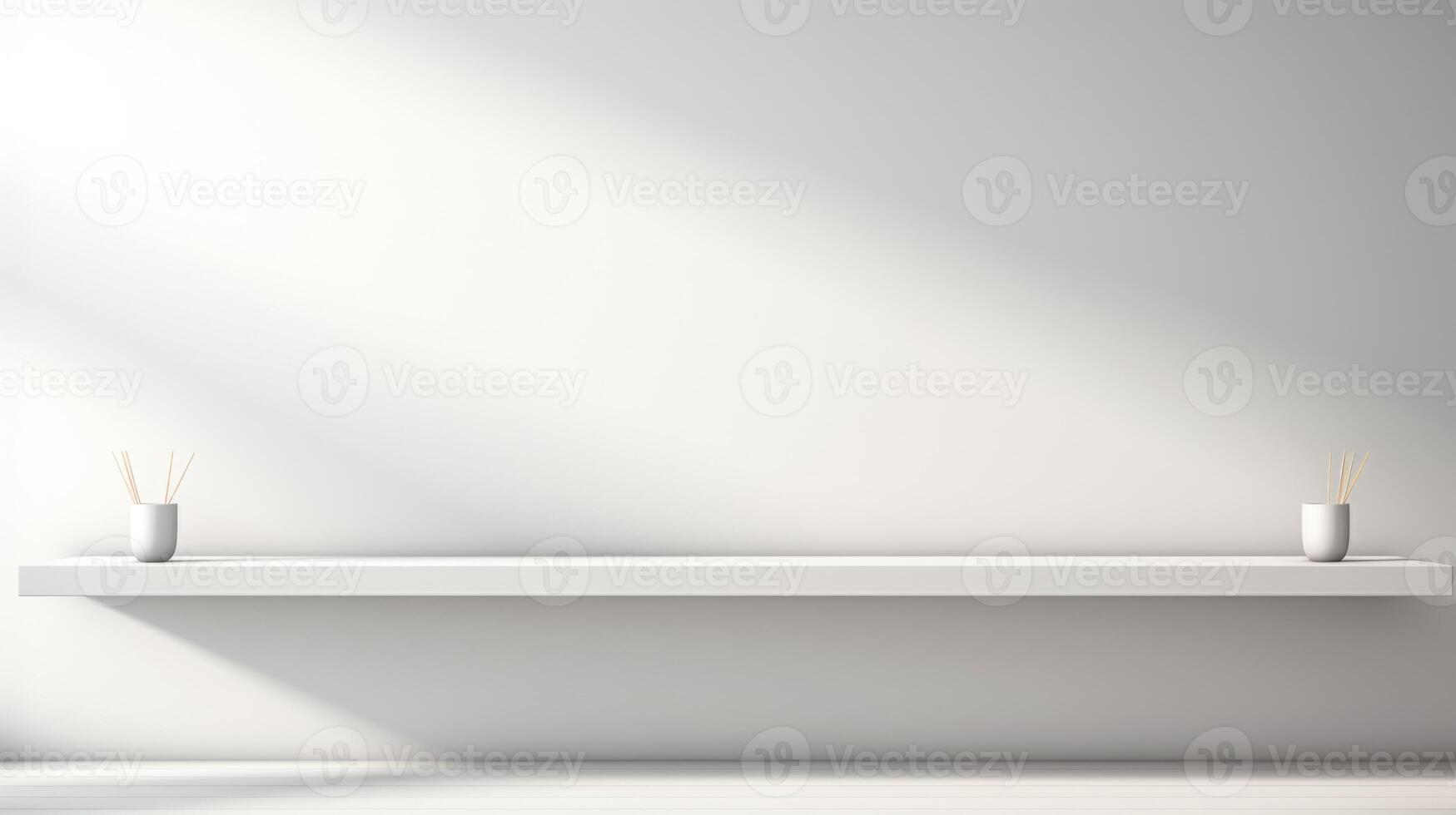 shelf bookshelf clean display on white wall, ai photo