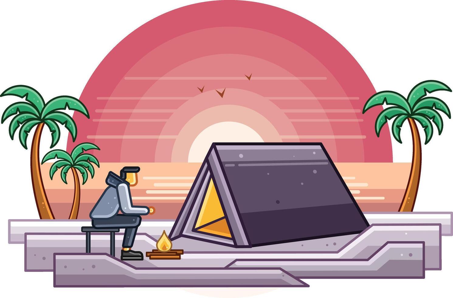 Camping at Beach Graphics Illustration vector